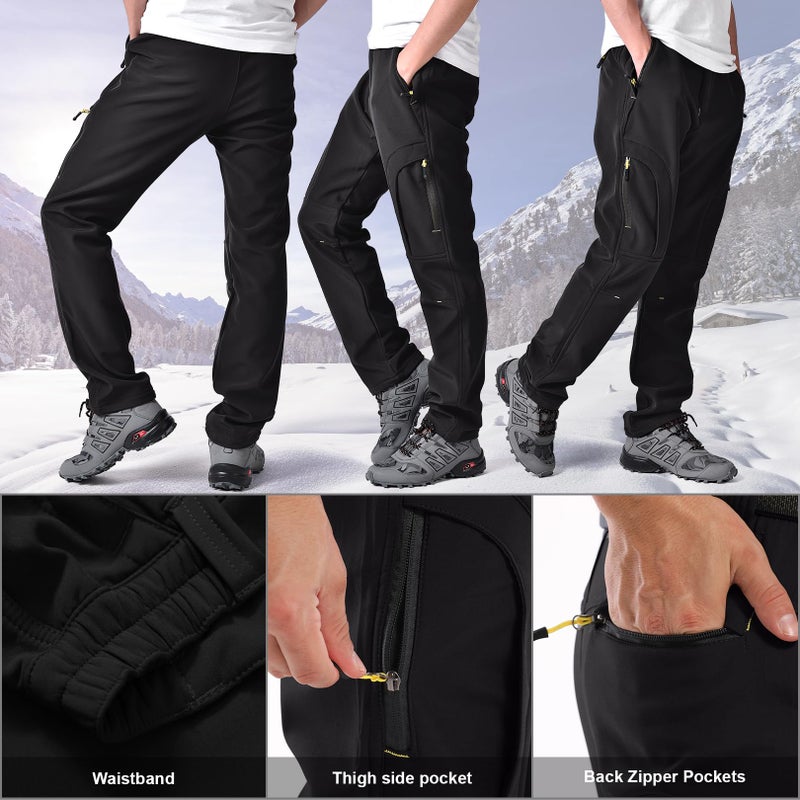 Toomett Men's snow Pants Skiing Winter Insulated Soft Shell Outdoor fleece lined Hiking Pants with zipper pockets,MH4409,Black,42 - Image 2